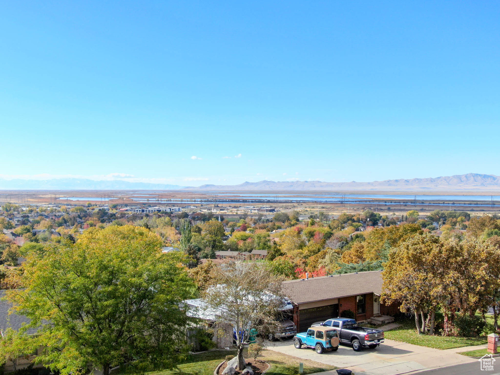 Aerial view featuring a mountain view