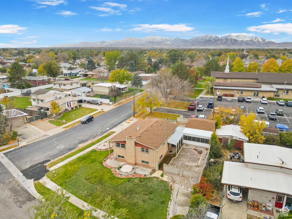 Drone / aerial view with a mountain view