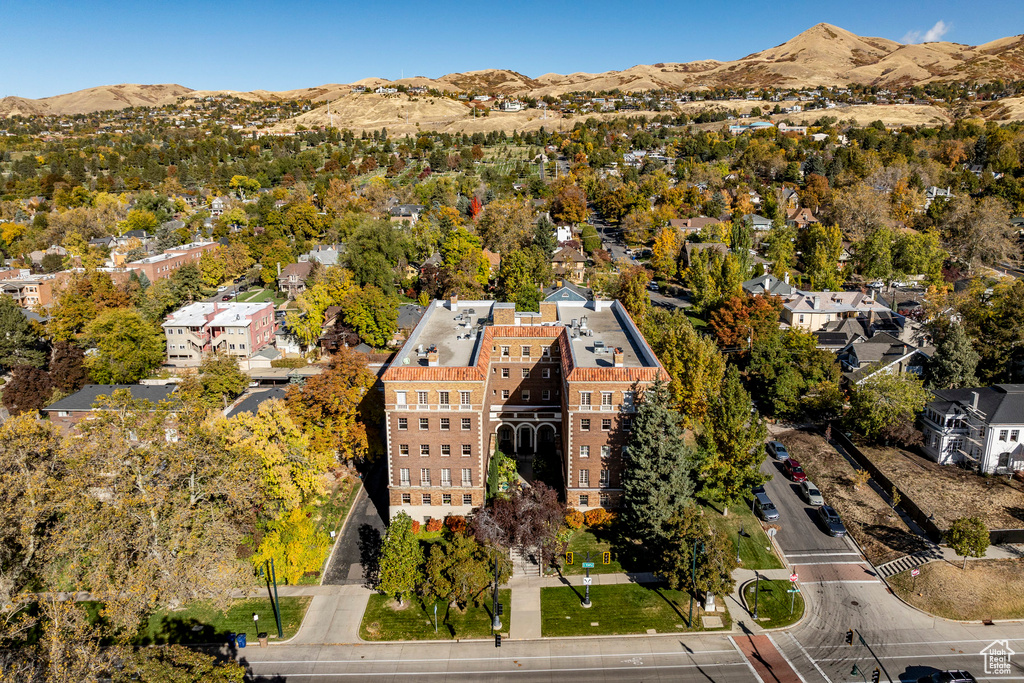 Aerial view featuring a mountain view