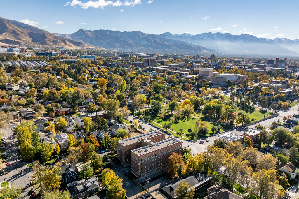 Aerial view featuring a mountain view