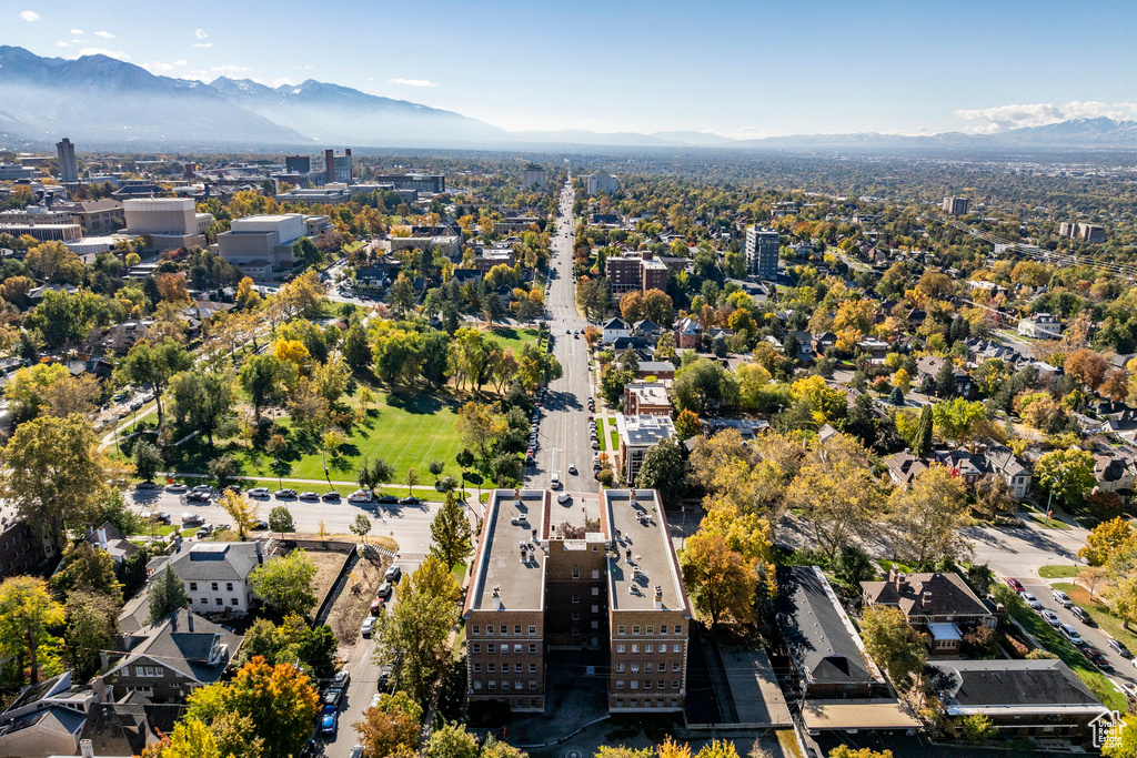 Drone / aerial view with a mountain view