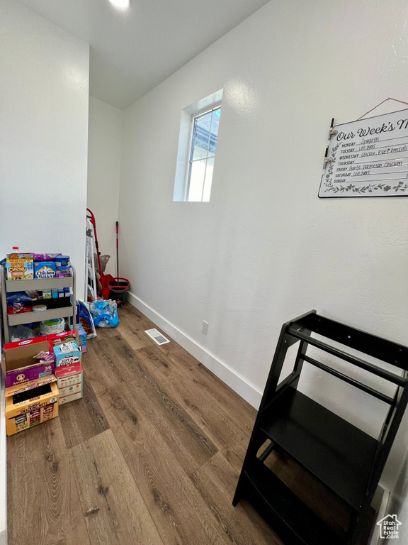 Rec room with wood-type flooring