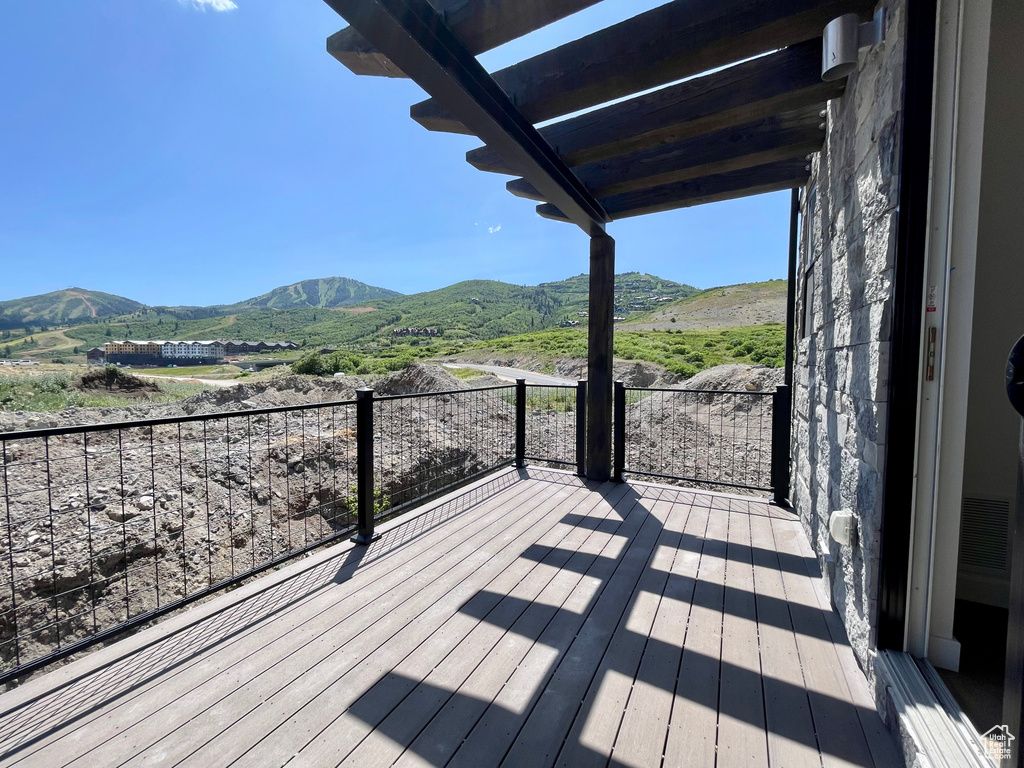 Deck featuring a mountain view