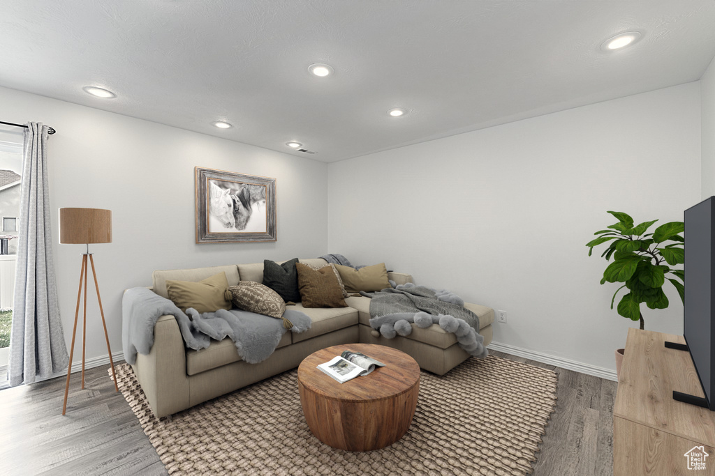 Living room featuring hardwood / wood-style flooring