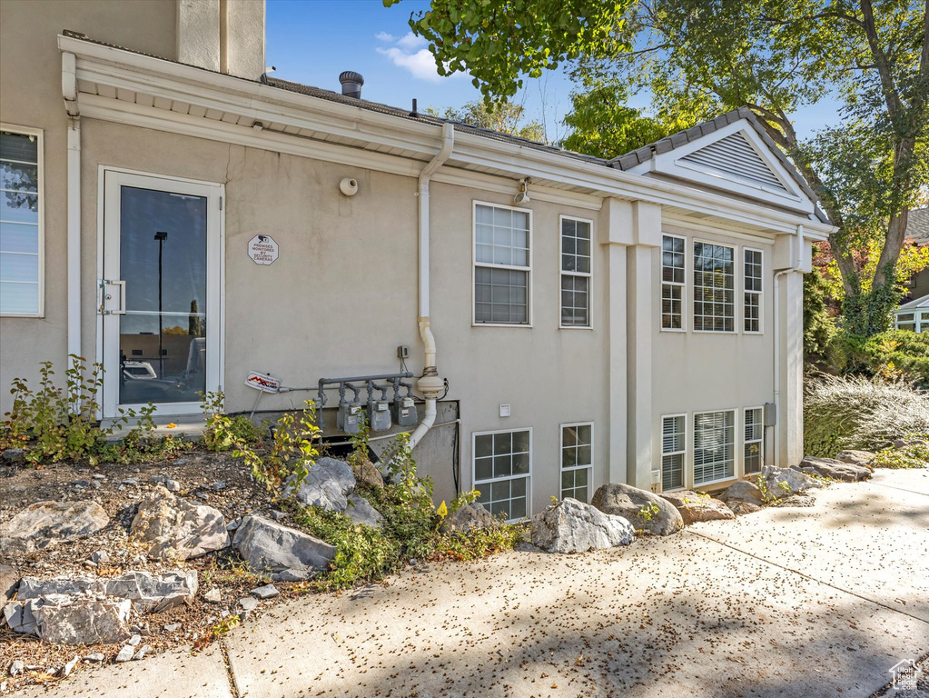 View of home\\\\\\\'s exterior with a patio