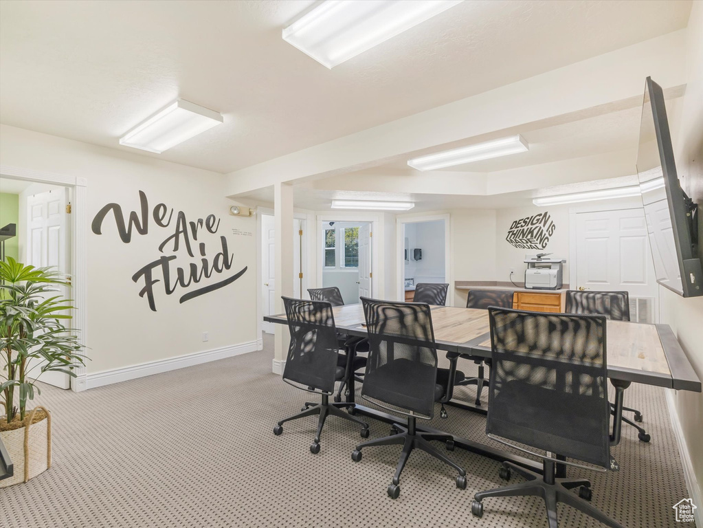 Office area featuring carpet floors