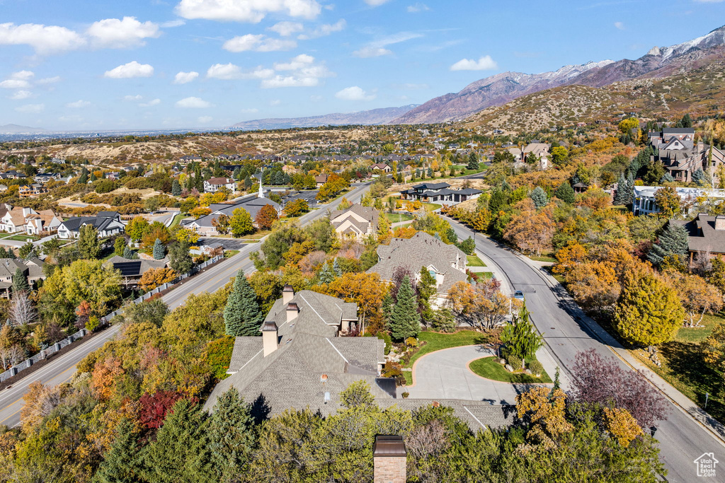 Aerial view featuring a mountain view