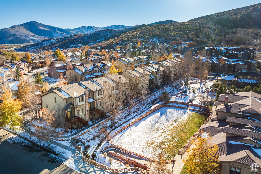 Drone / aerial view with a mountain view