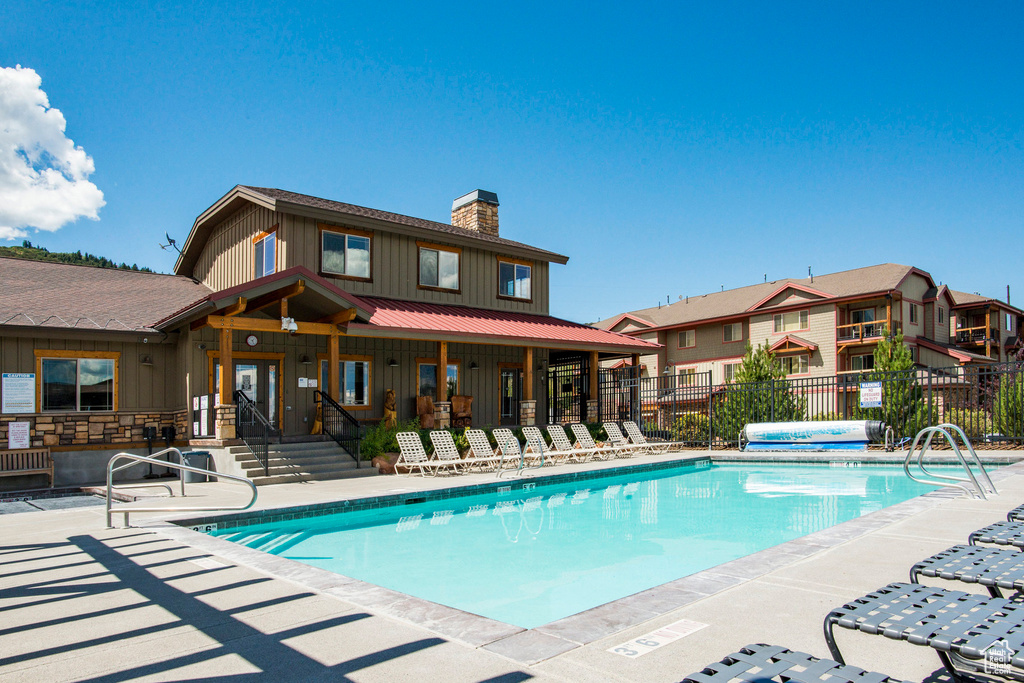 View of pool featuring a patio