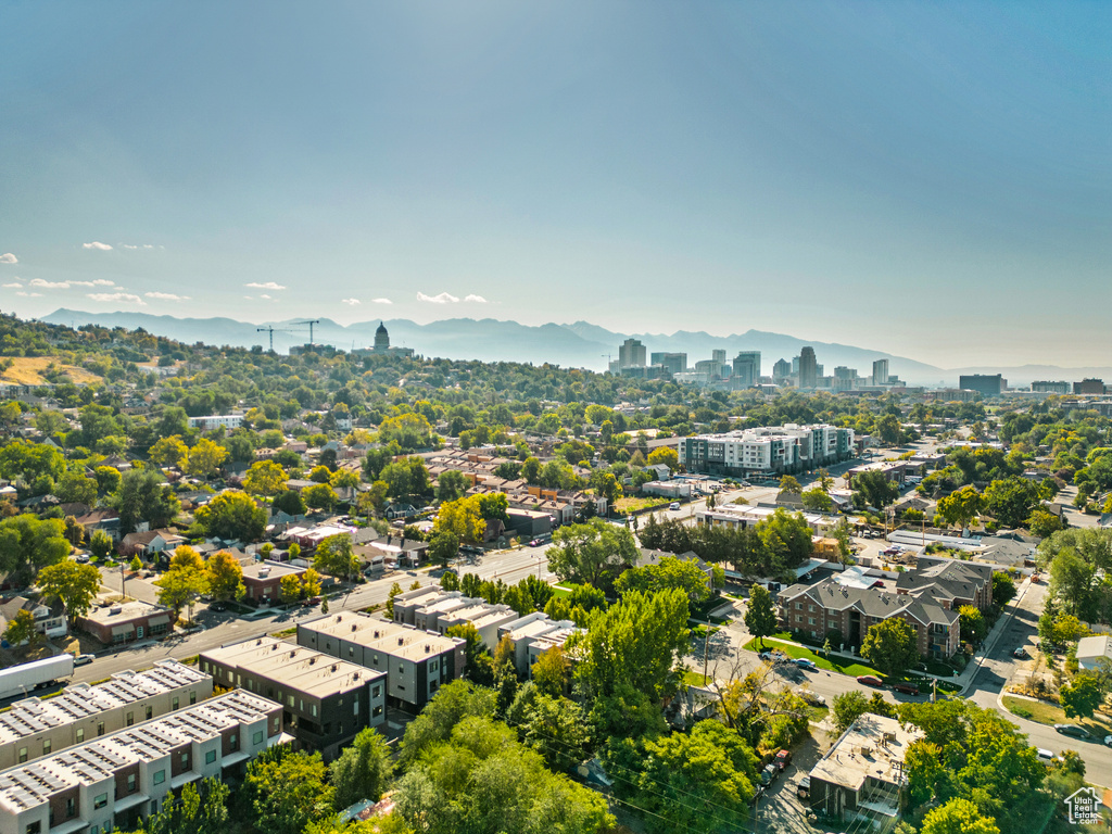 Drone / aerial view with a mountain view