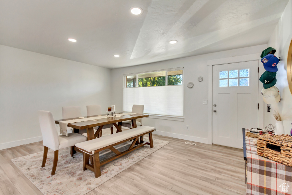 Dining area featuring light wood-type flooring