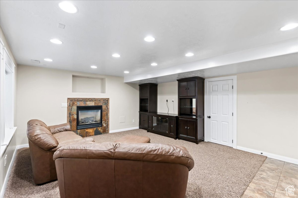 Living room featuring tile patterned flooring