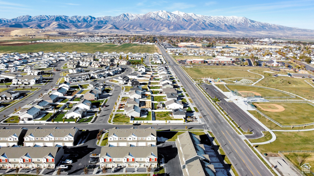 Aerial view featuring a mountain view