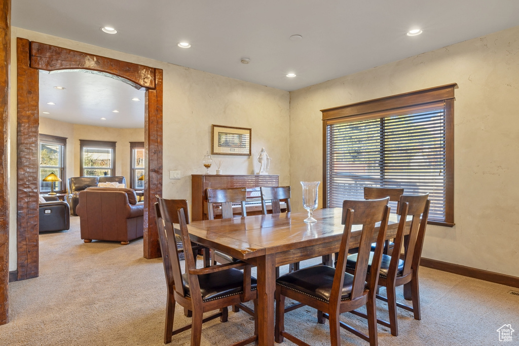 View of carpeted dining room