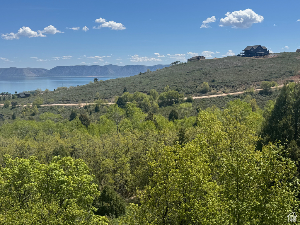 View of mountain background with a large body of water