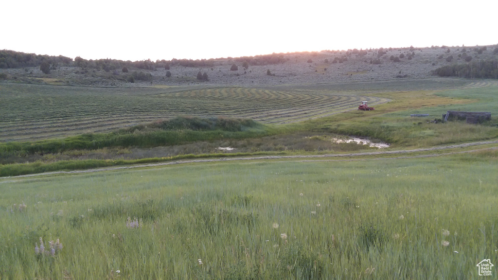 Birds eye view of property with a rural view