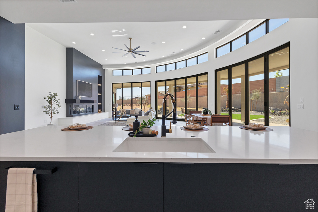 Kitchen with sink and ceiling fan