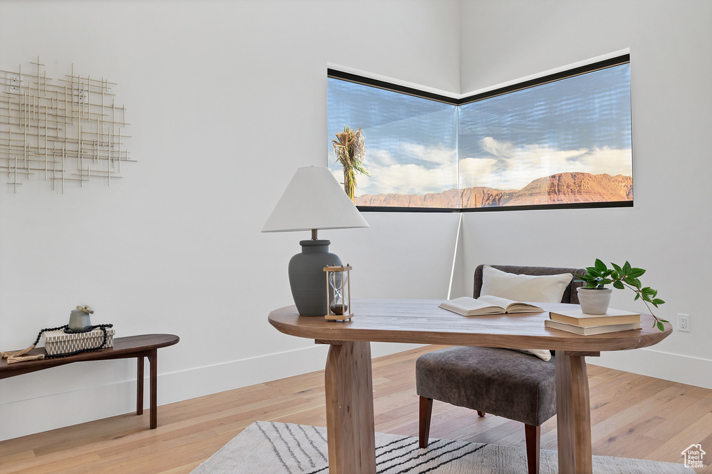 Home office featuring a wealth of natural light and hardwood / wood-style flooring