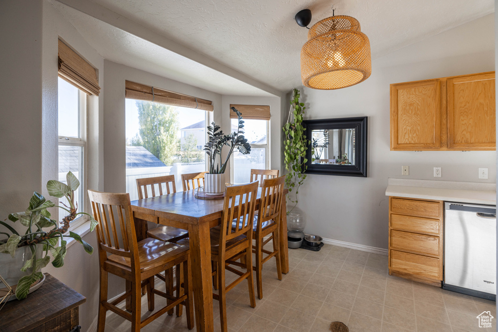 Dining room with a textured ceiling