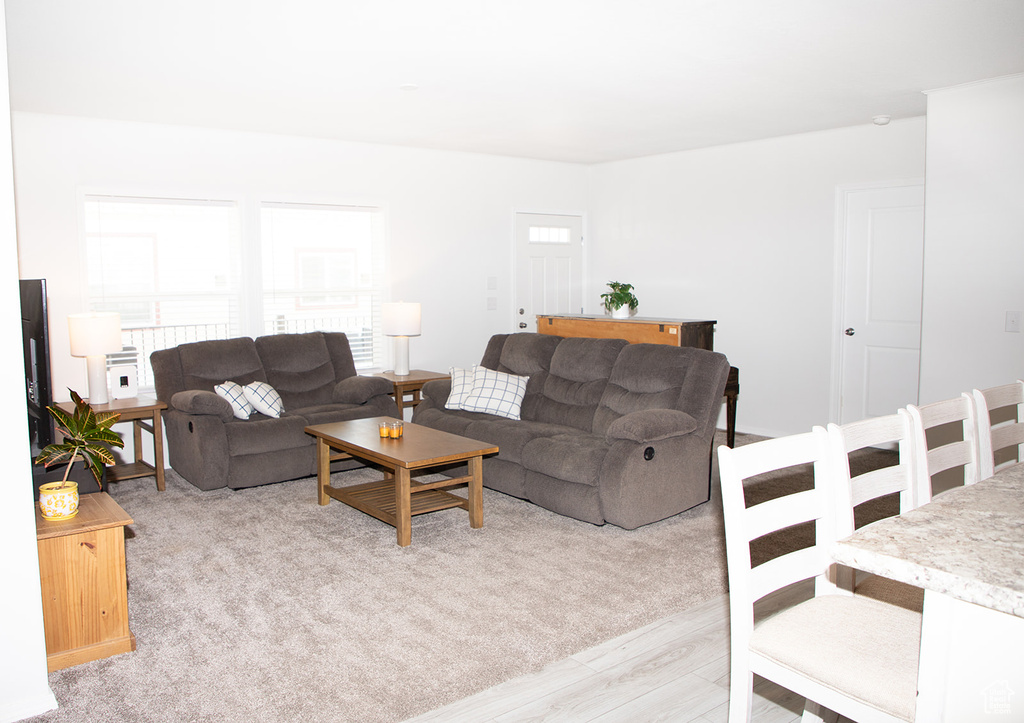 Living room with light wood-type flooring