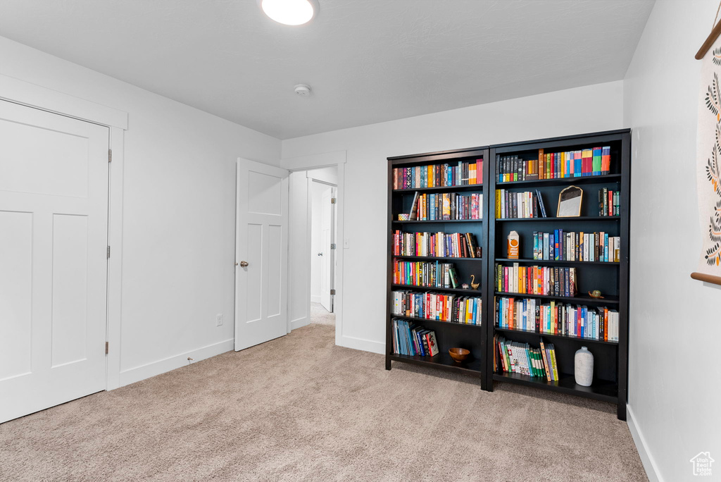 Interior space featuring light colored carpet