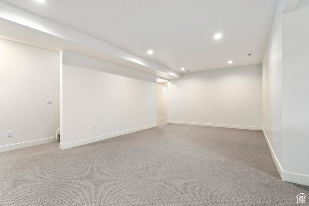 Basement with carpet