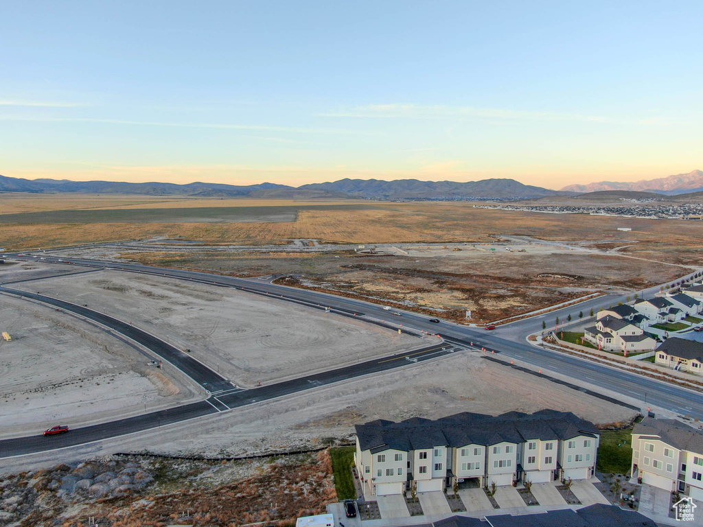 Aerial view at dusk with a mountain view
