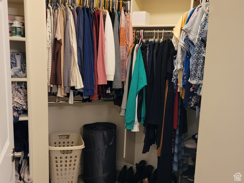 Spacious closet with carpet floors
