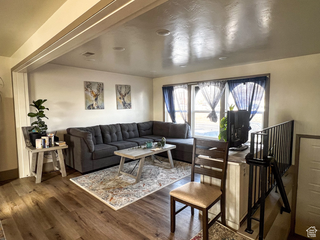 Living room featuring dark wood-type flooring