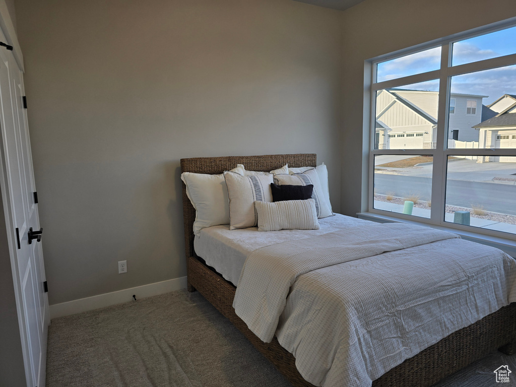 Bedroom with carpet flooring