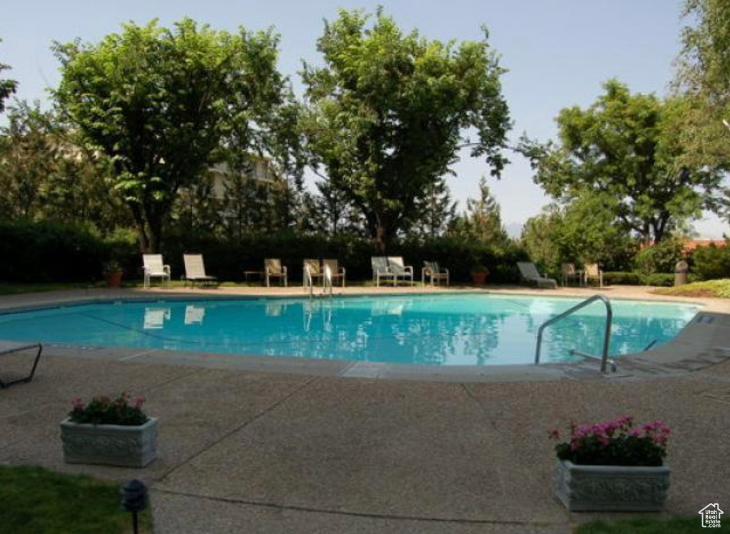 View of swimming pool with a patio area