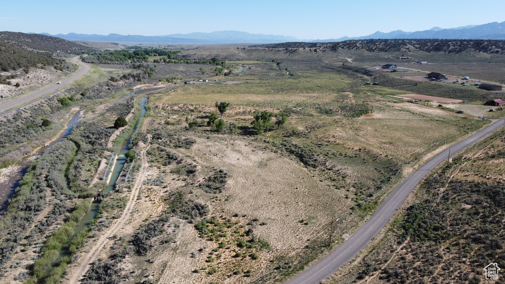 Overview of rural landscape featuring mountains