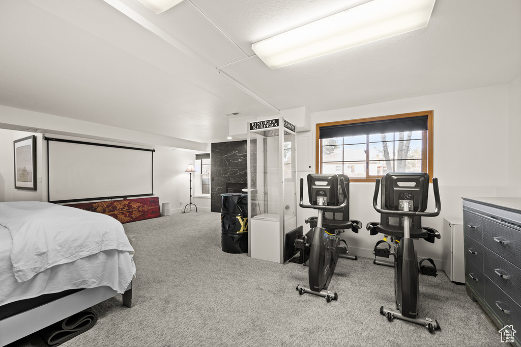 Bedroom featuring carpet
