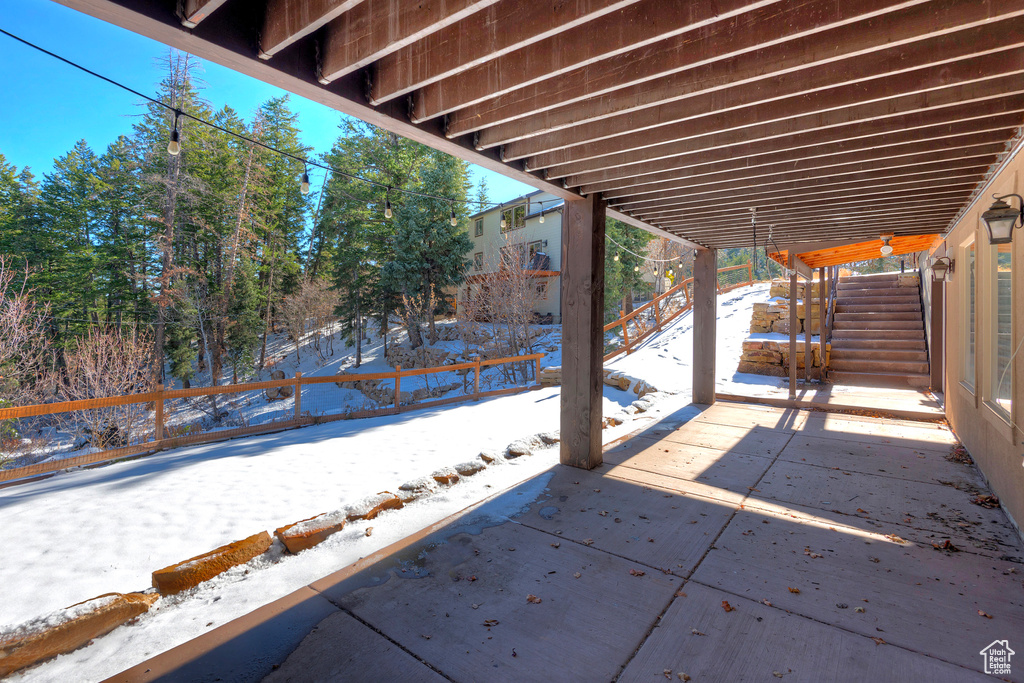 View of snow covered patio