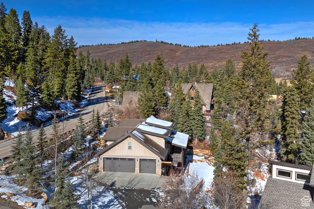 Drone / aerial view with a mountain view