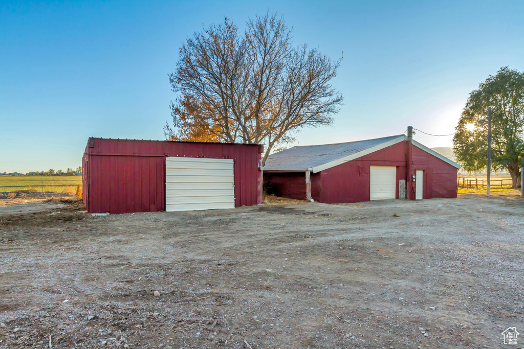 View of outdoor structure with a garage