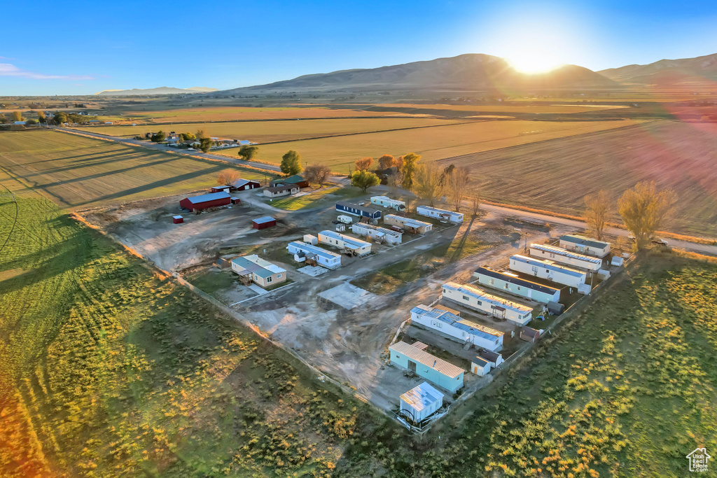 Aerial view featuring a mountain view and a rural view