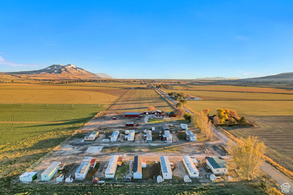 Drone / aerial view with a mountain view and a rural view