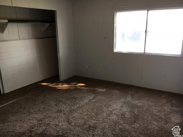 Unfurnished bedroom with carpet flooring and a closet