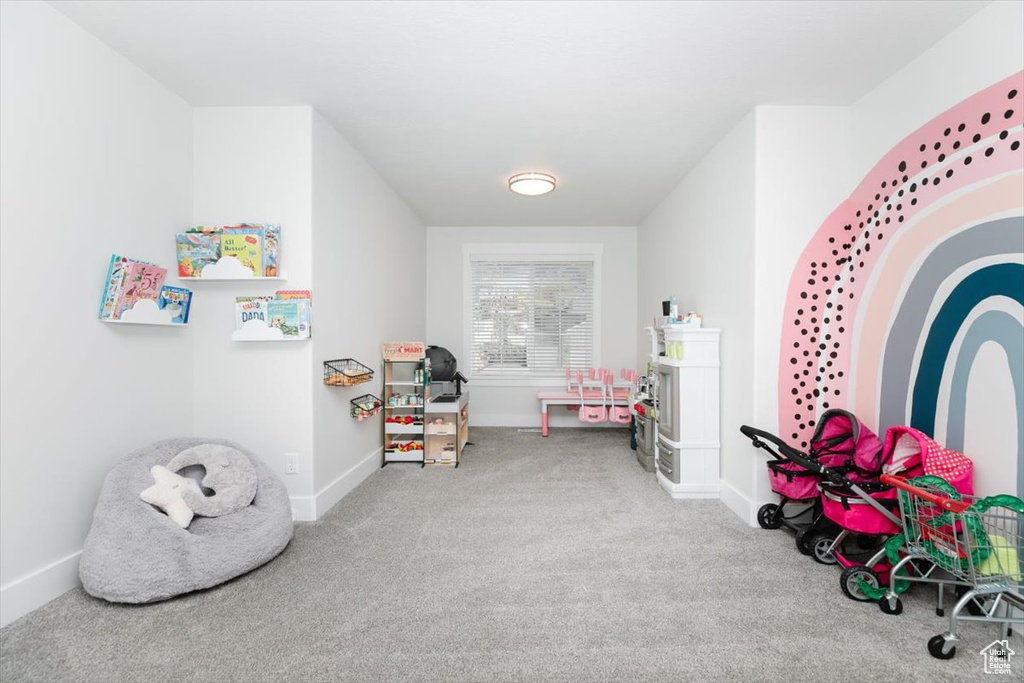 Recreation room featuring carpet flooring