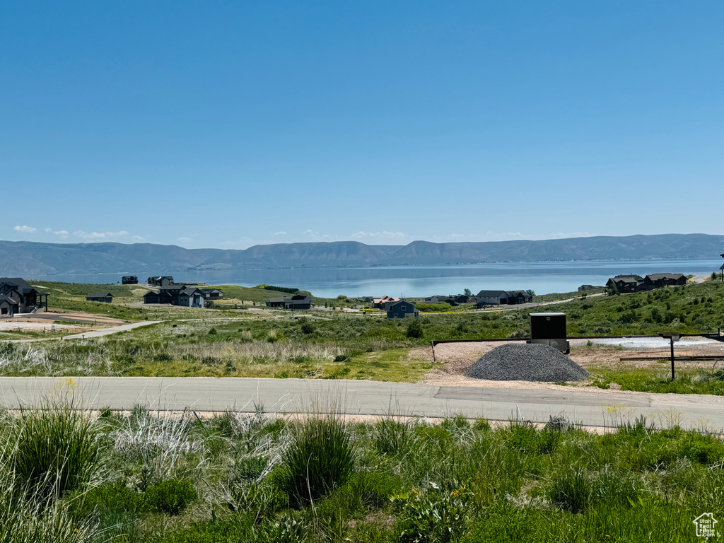 View of mountain background featuring a large body of water