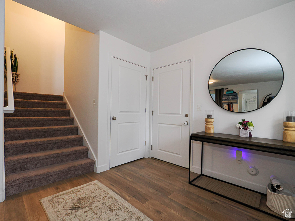 Foyer with dark wood-type flooring