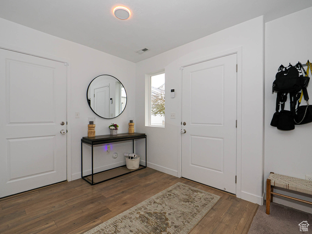 Foyer with dark wood-type flooring