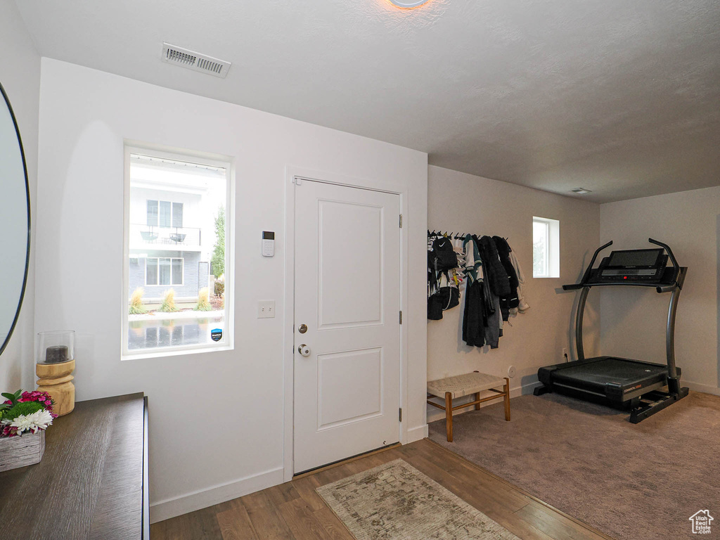 Entrance foyer with wood-type flooring