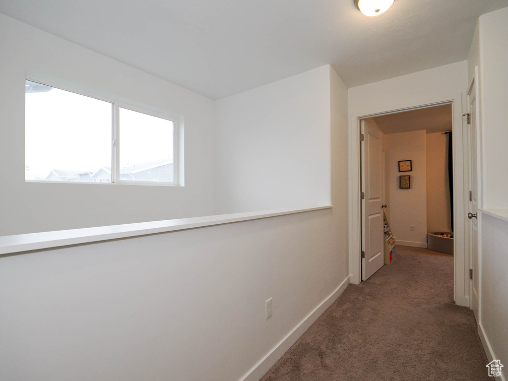 Hallway featuring carpet