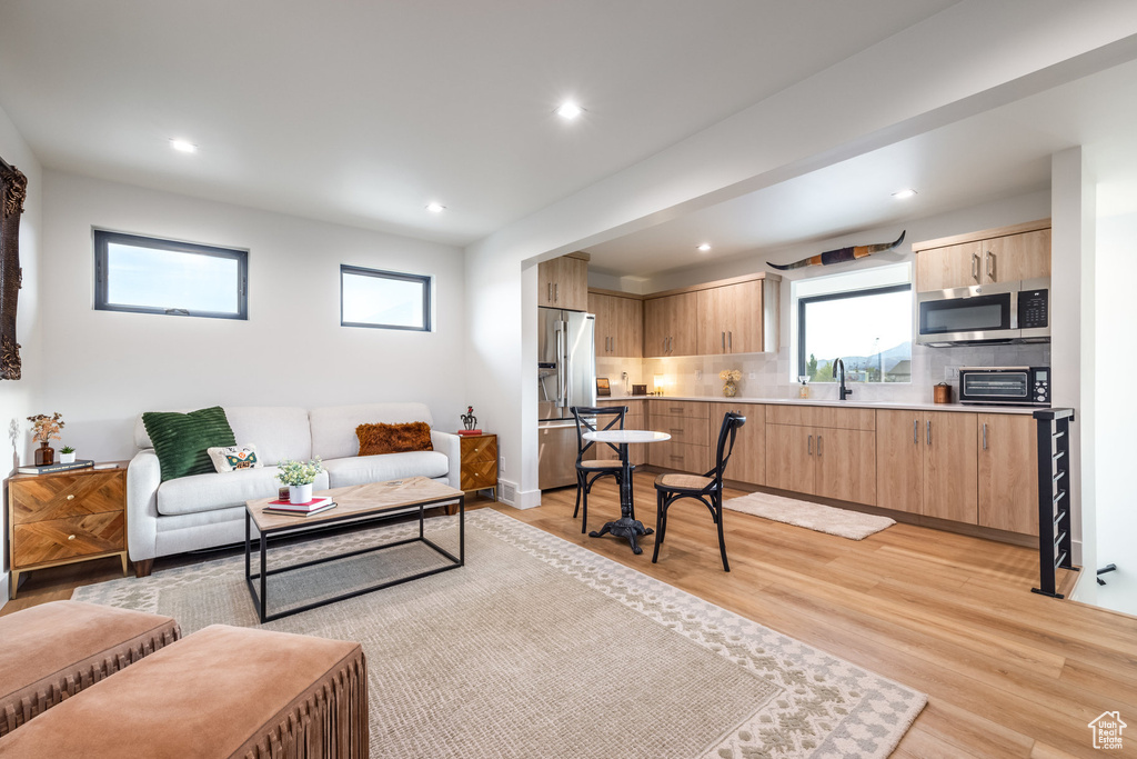 Living room featuring light wood-type flooring