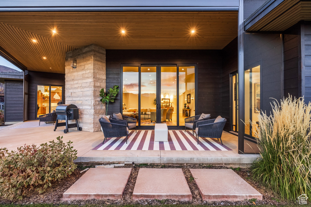 View of patio / terrace with outdoor lounge area and area for grilling