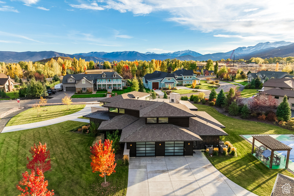 Drone / aerial view with a mountain view