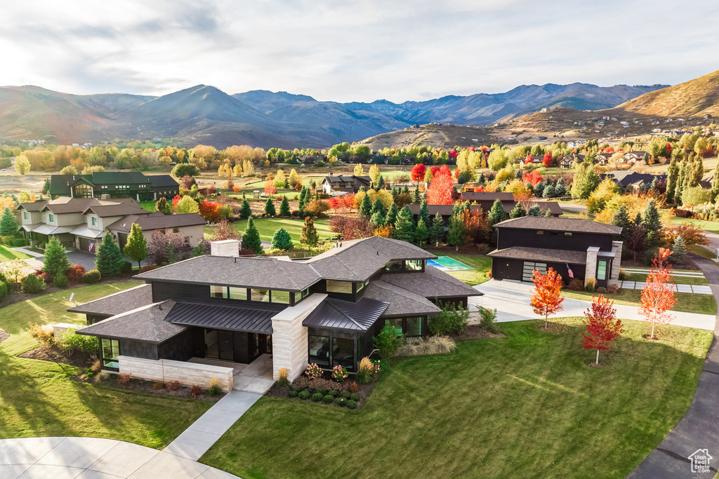 Aerial view featuring a mountain view