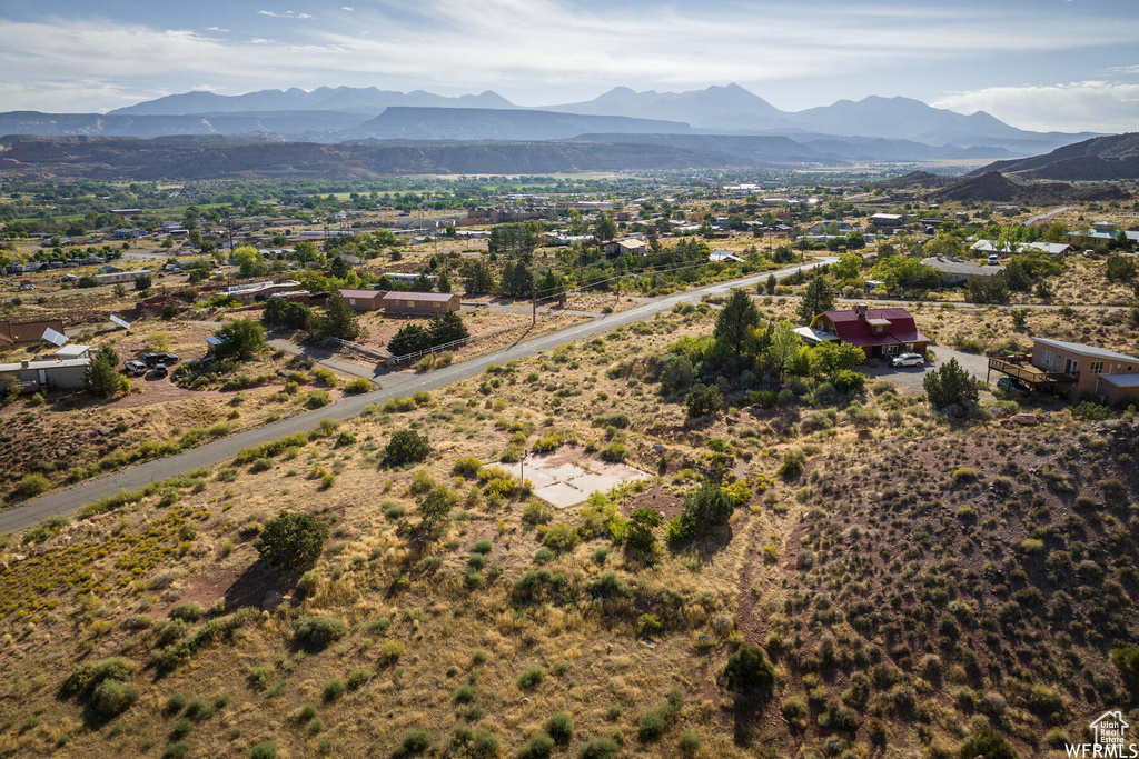 Aerial view featuring a mountain view